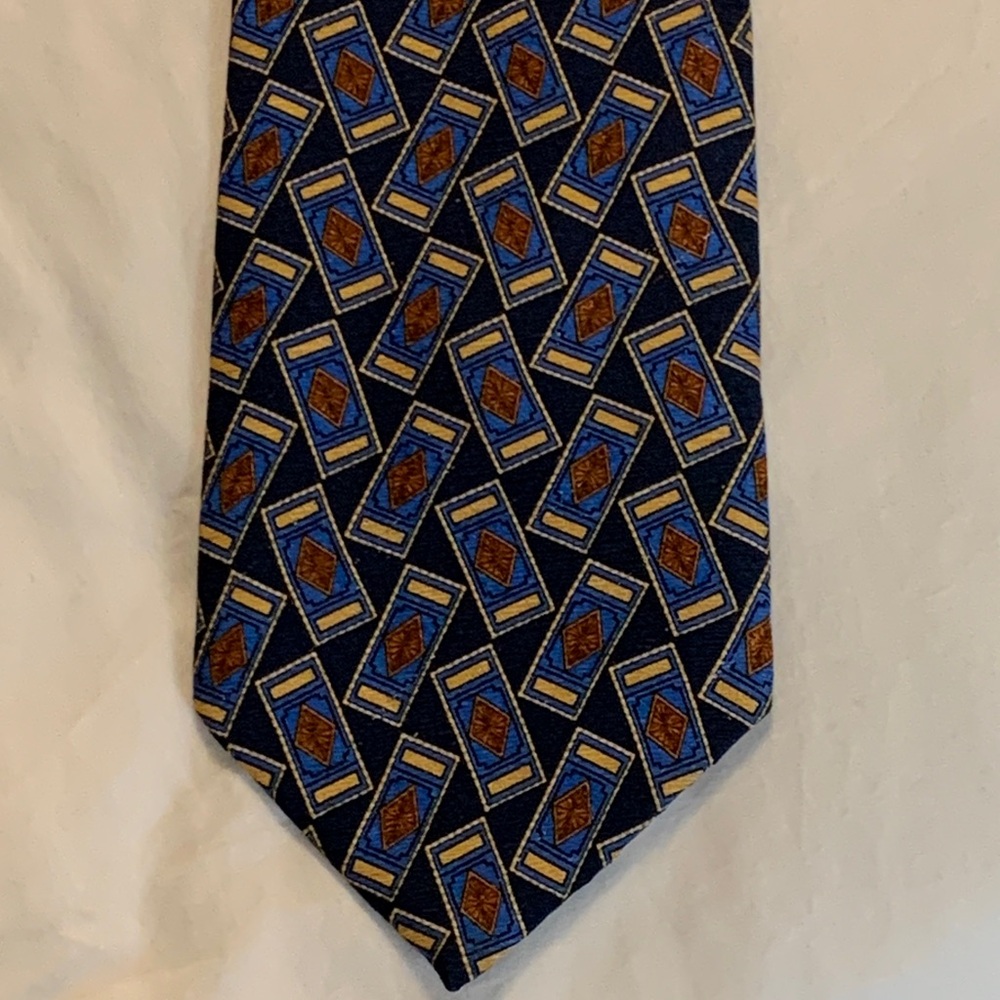 Valentino Blue and Brown Geometric Tie